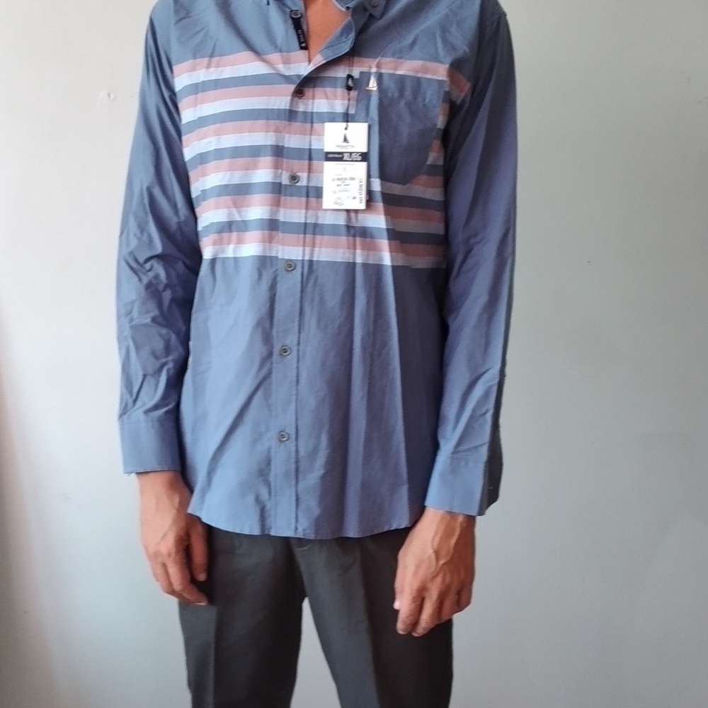 Men's Blue and Pink Striped Button Down Shirt